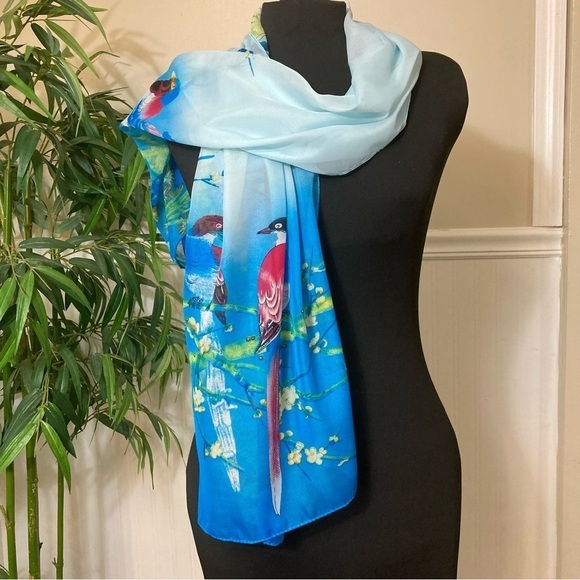 EUC Scarf with Japanese style‎ bird print, 20” x 60” - Picture 1 of 8